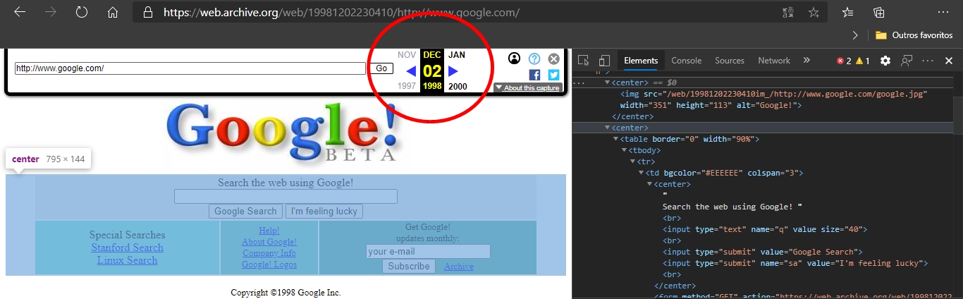 o elemento table era usado na estruturação do site google.com de 1998.